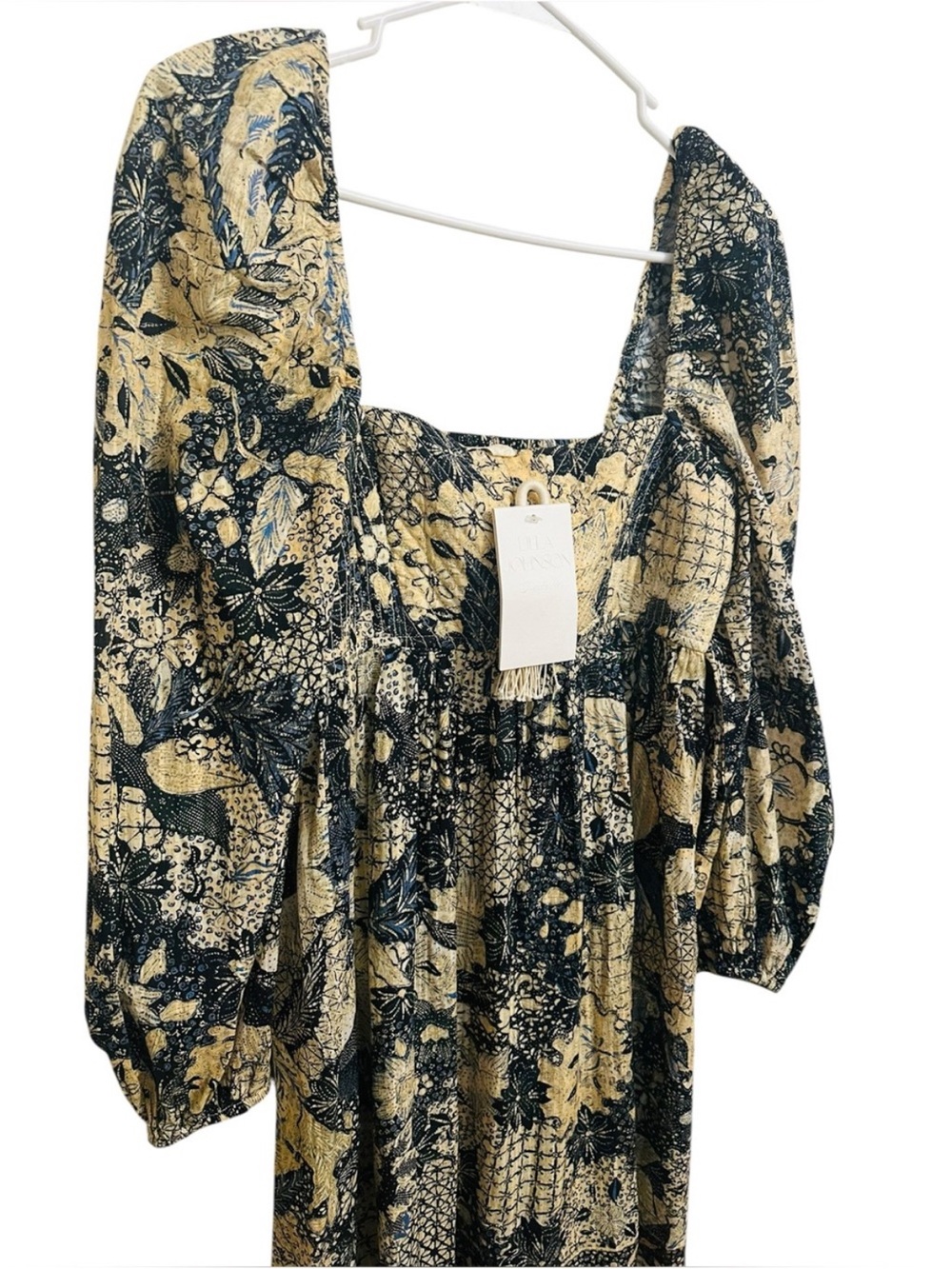 ULLA JOHNSON Natilda Boho Patchwork Floral Puff Sleeve Square Neck Maxi Dress - Picture 4 of 12